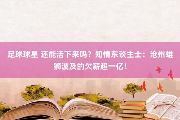 足球球星 还能活下来吗？知情东谈主士：沧州雄狮波及的欠薪超一亿！