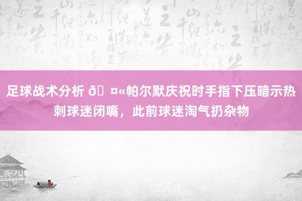 足球战术分析 🤫帕尔默庆祝时手指下压暗示热刺球迷闭嘴，此前球迷淘气扔杂物