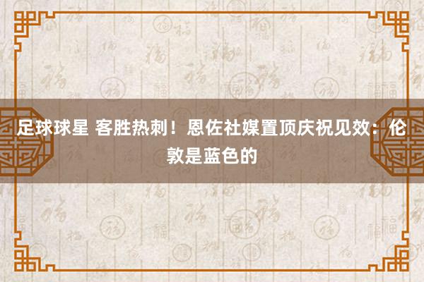 足球球星 客胜热刺！恩佐社媒置顶庆祝见效：伦敦是蓝色的